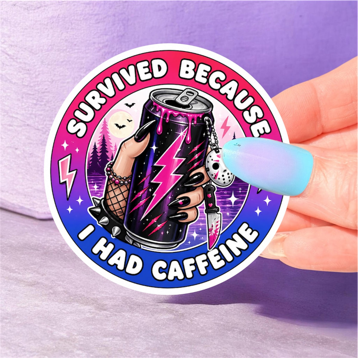 Caffeine Survivor matte caffeine-themed sticker