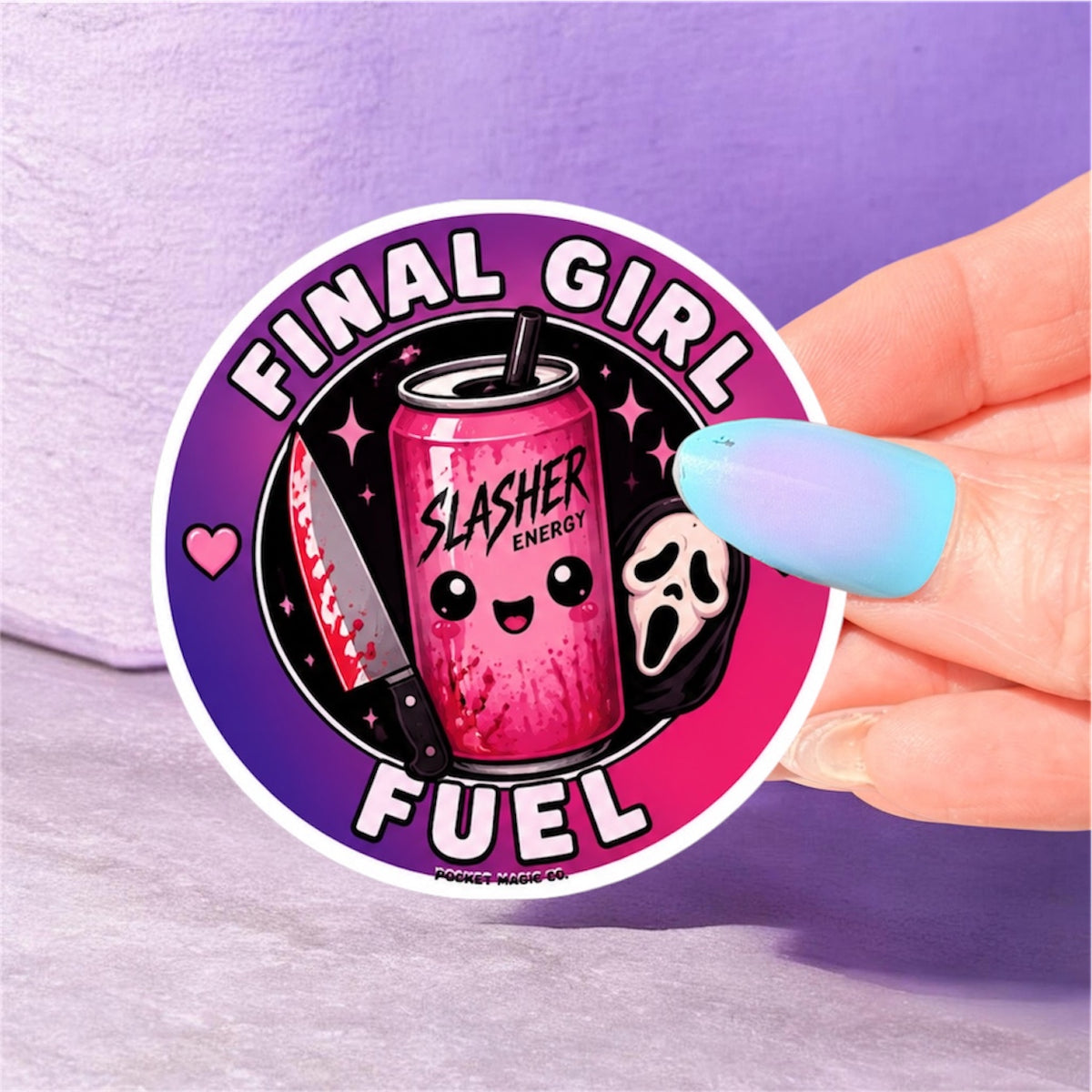 Final Girl Fuel matte horror-themed sticker