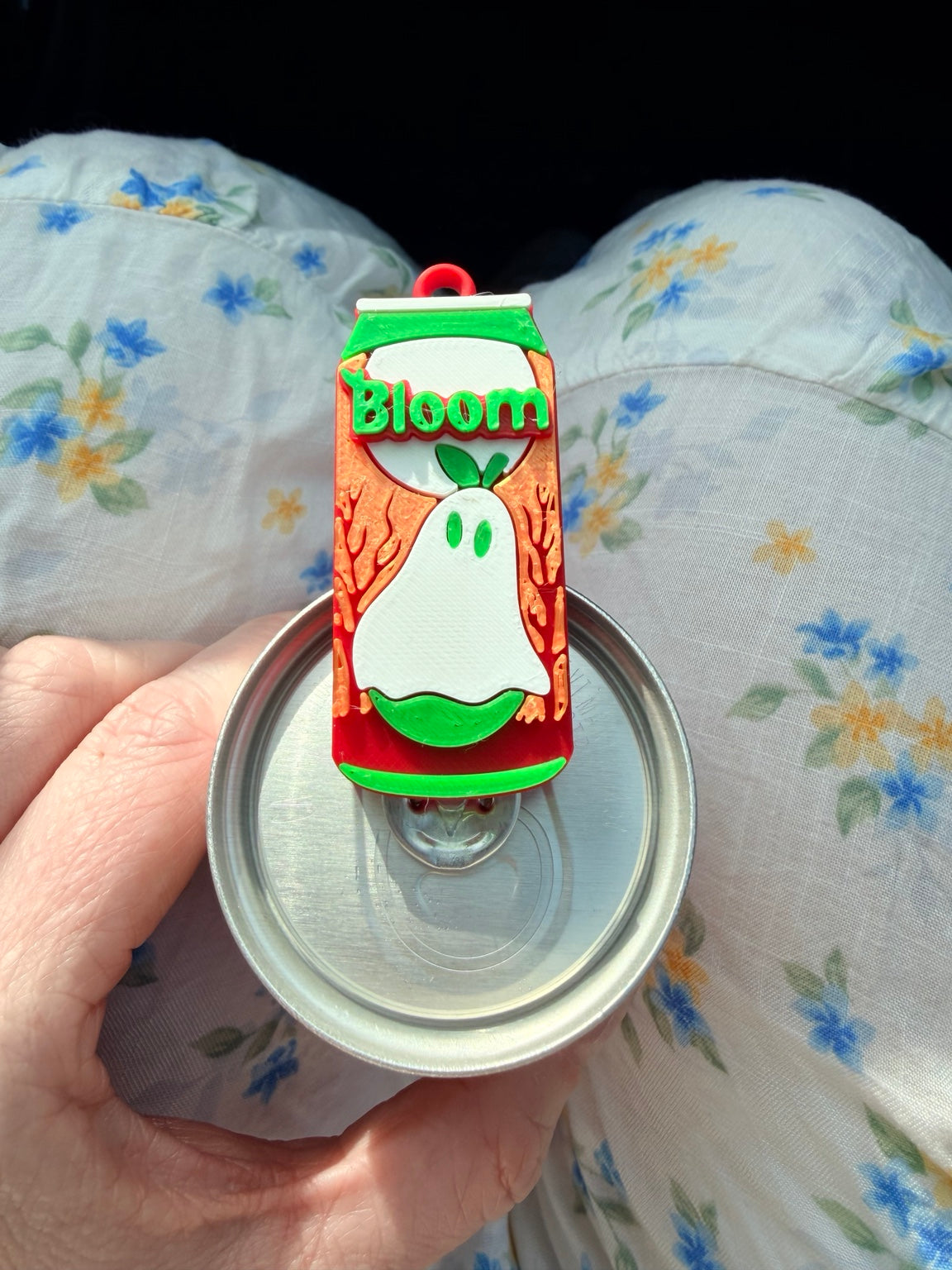 Ghosted by Fall ghost-themed PopOff can opener held on an energy drink can