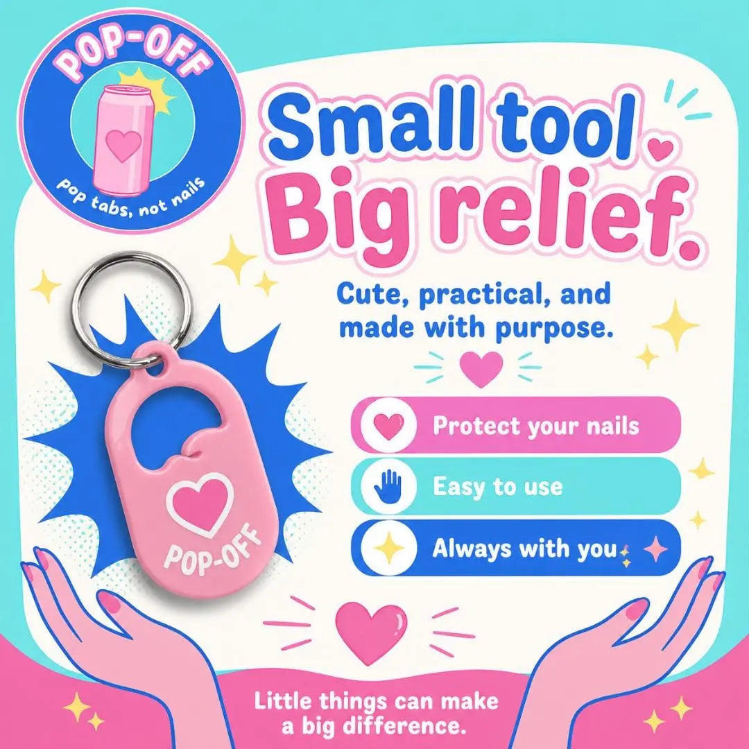 PopOff Dr Pepper Inspired Soda Can Tab Opener Keychain | Nail Saver for Acrylics, Gel Nail Tool, Help Keep Manicure Fresh Pocket Magic