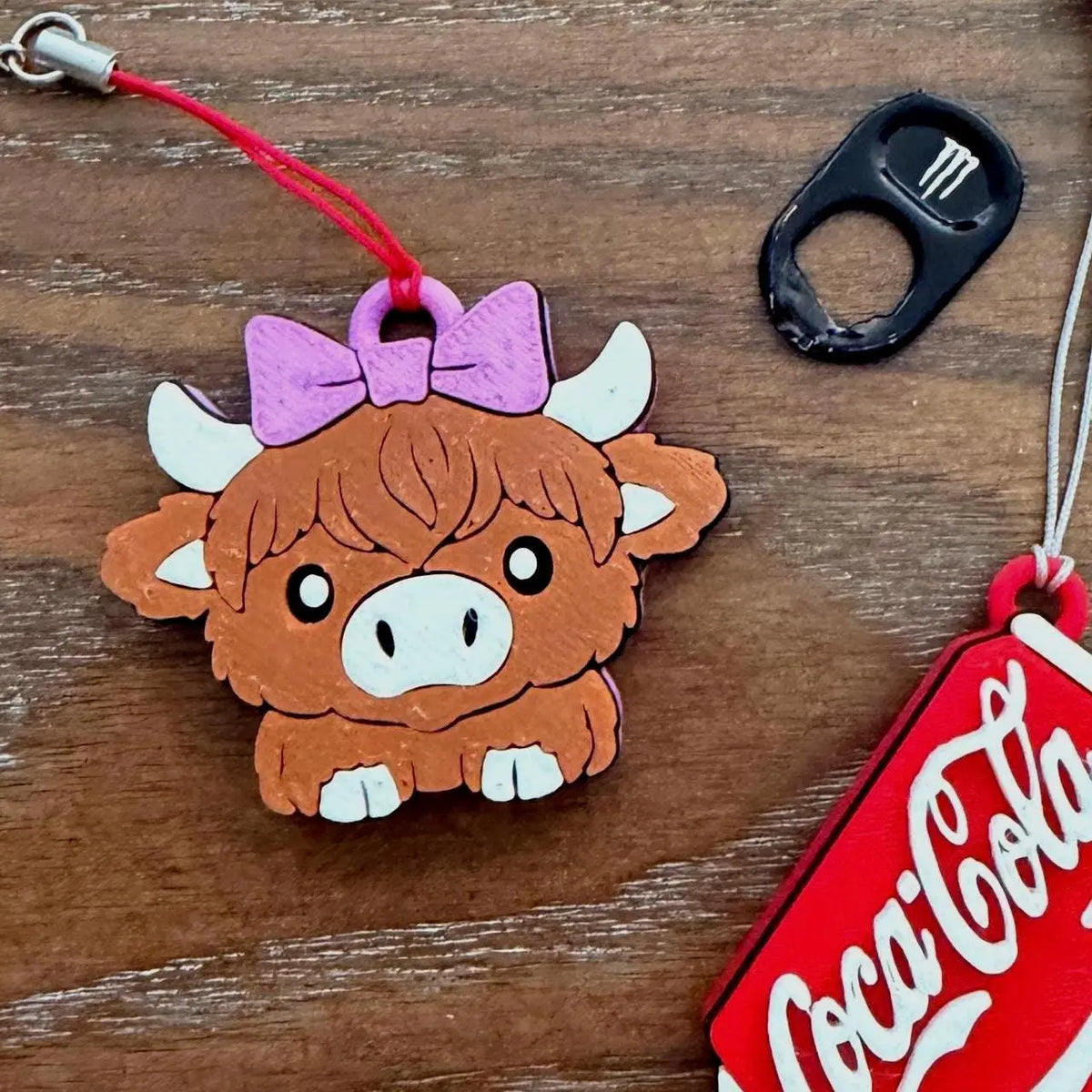 Highland cow PopOff can tab opener keychain for canned drinks