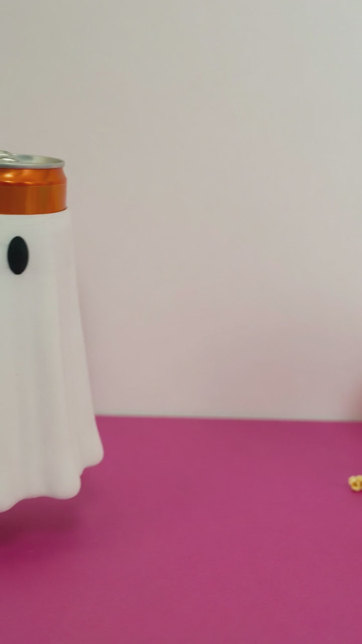 Ghost Can Koozie + Pink & Purple Witch Hat | 12 oz Slim Can